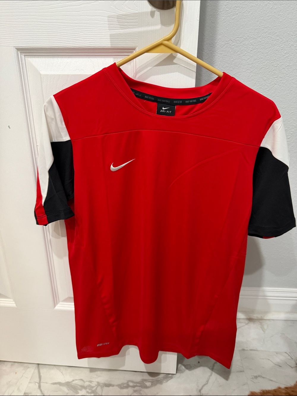 Nike Red Short Sleeve Dri-FIT Performance Soccer Shirt Red Black & White Accents